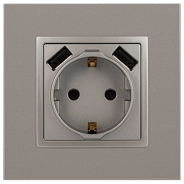 Розетка ЭРА Elegance 14-4109-16 2P+E 16A-250В штор. с 2xUSB 5В-3А титан Б0065775