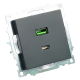 Розетка 2-местная USB + type C (механизм), STEKKER GLS10-7116-05, 250B, 3А, серия Катрин, черный 50055