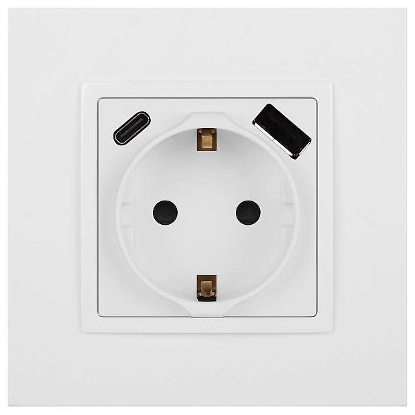 Розетка ЭРА Elegance 14-4108-01М 2P+E 16A-250В со шторками с USB type-A+C 5В-3А белый матовый Б0067710