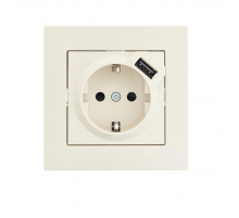 Розетка с зазем. + USB-разъём Lezard Vesna кремовая 742-0388-181