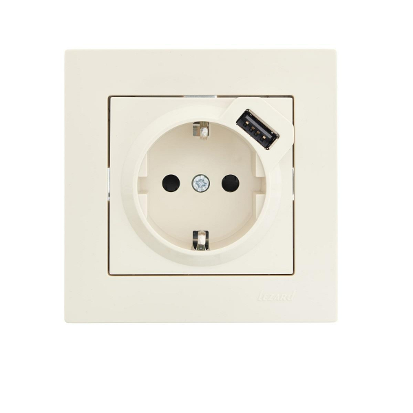 Розетка с зазем. + USB-разъём Lezard Vesna кремовая 742-0388-181 Розетка с зазем. + USB-разъём Lezard Vesna кремовая 742-0388-181