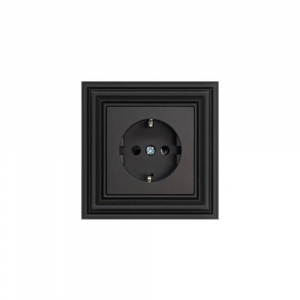 Розетка 2P Liregus Retro со шторками черный матовый 29-224