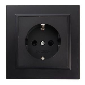 Розетка 2P+PE Stekker Эрна со шторками черный PST16-9010-03 39479