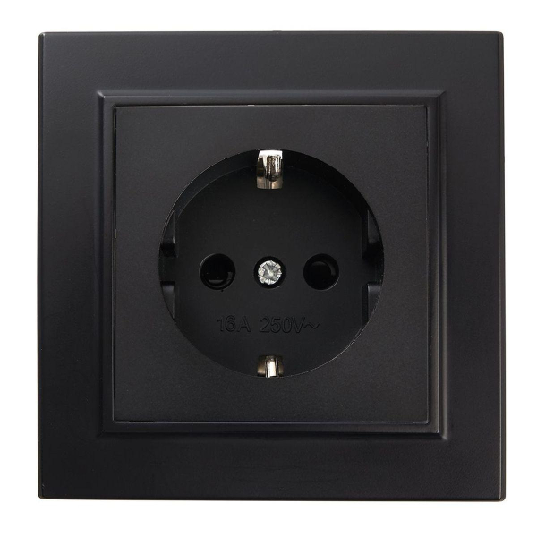 Розетка 2P+PE Stekker Эрна со шторками черный PST16-9010-03 39479