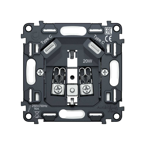 Механизм электрической розетки 2USB С+C 20W (быстрая зарядка) AMBRELLA VOLT VM VM165