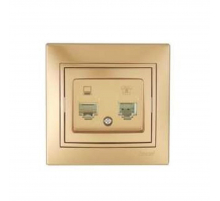 Розетка 2-ая комп. + тел. Lezard Mira золото 701-1313-143