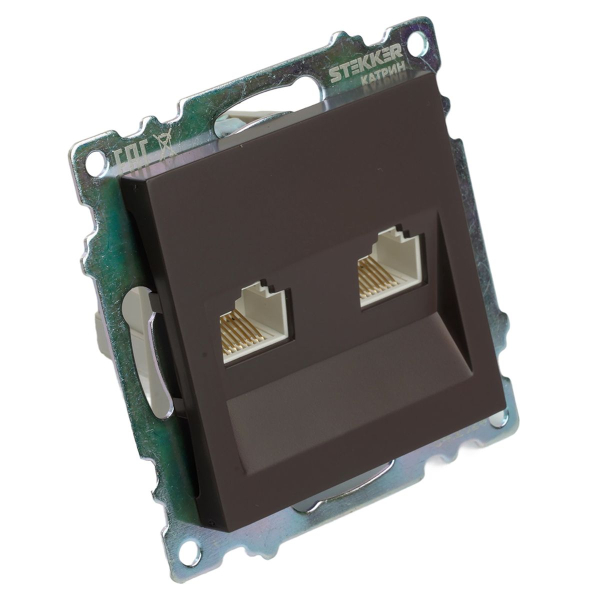 Розетка компьютерная 2-местная RJ-45 (механизм) Stekker GLS00-7109-04 Катрин, шоколад 50006