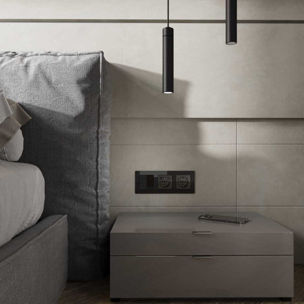 Розетка Werkel с заземлением, шторками и USB тип A+C (черный акрил) W1171748 4690389197741