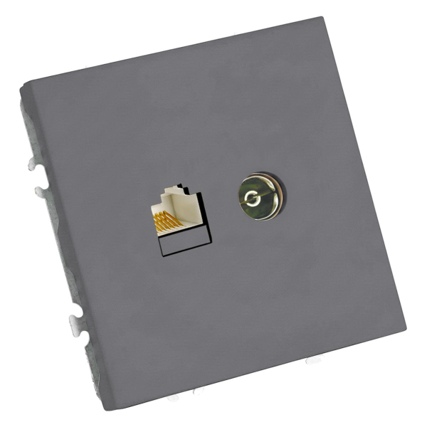 Розетка TV + компьютерная RJ-45 (механизм), STEKKER, серия Эмили, RST00-5106-10, платиново-серый, soft touch 49950