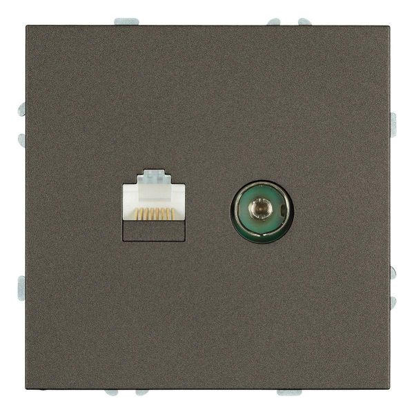 Розетка TV + компьютерная RJ-45 (механизм), Stekker Эмили, RST00-5106-09, антрацит, soft touch 49924