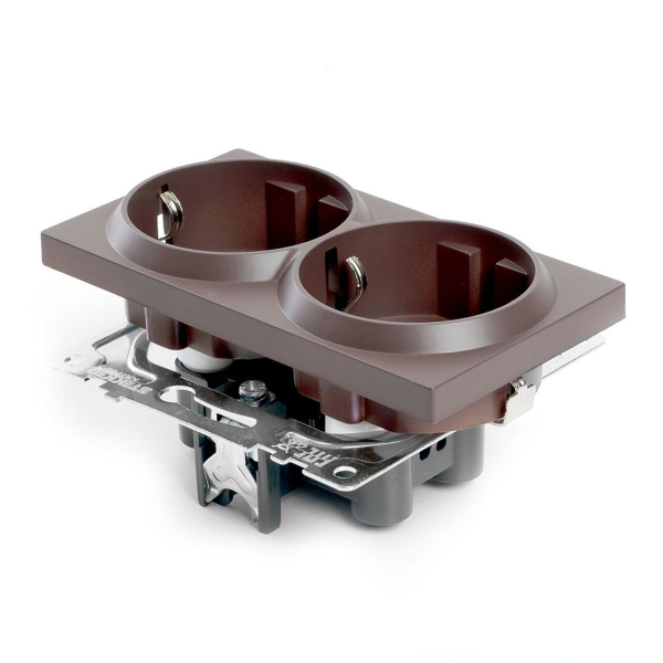 Розетка двухместная с защитной шторкой Stekker Катрин шоколад GLS16-7114-04 49030