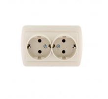 Розетка 2-ая с зазем. Lezard Demet кремовая 711-0300-127