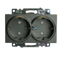 Розетка двойная 2P+PE Stekker Катрин со шторками графит GLS16-7114-06 49425