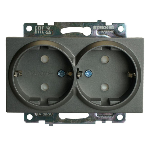 Розетка двойная 2P+PE Stekker Катрин со шторками графит GLS16-7114-06 49425