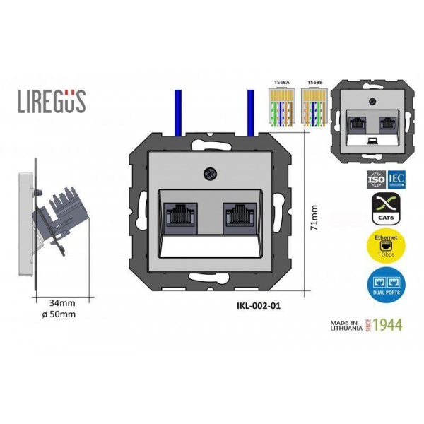 Розетка 2xRJ45 Liregus Retro черный матовый 29-236 Розетка 2xRJ45 Liregus Retro черный матовый 29-236