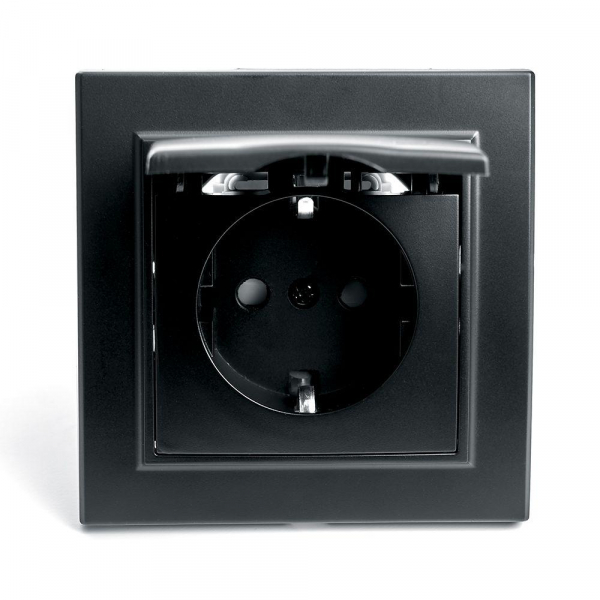 Розетка 2P+PE Stekker Эрна со шторками крышкой черный PST16-9012-03 39481 Розетка 2P+PE Stekker Эрна со шторками крышкой черный PST16-9012-03 39481