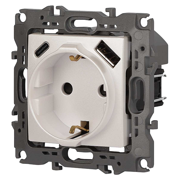 Розетка ЭРА Серия 12 12-4108-15 2P+E 16A-250В со шторками с USB type-A+C 5В-3А перламутр Б0067767