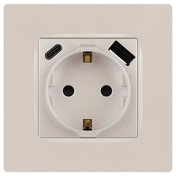 Розетка ЭРА Серия 12 12-4108-15 2P+E 16A-250В со шторками с USB type-A+C 5В-3А перламутр Б0067767