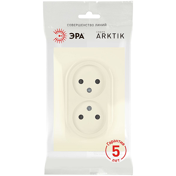 Розетка ЭРА Arktik 16-2107-02 без заземления двойная 2X2P 16А-250В слоновая кость Б0071682