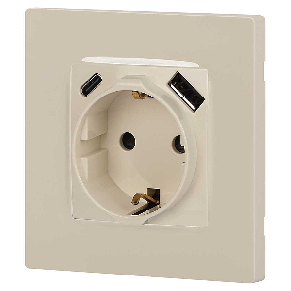 Розетка ЭРА Серия 12 12-4108-02 2P+E 16A-250В со шторками с USB type-A+C 5В-3А слоновая кость Б0067731