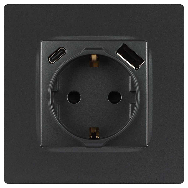 Розетка ЭРА Серия 12 12-4108-12 2P+E 16A-250В со шторками с USB type-A+C 5В-3А графит Б0067700