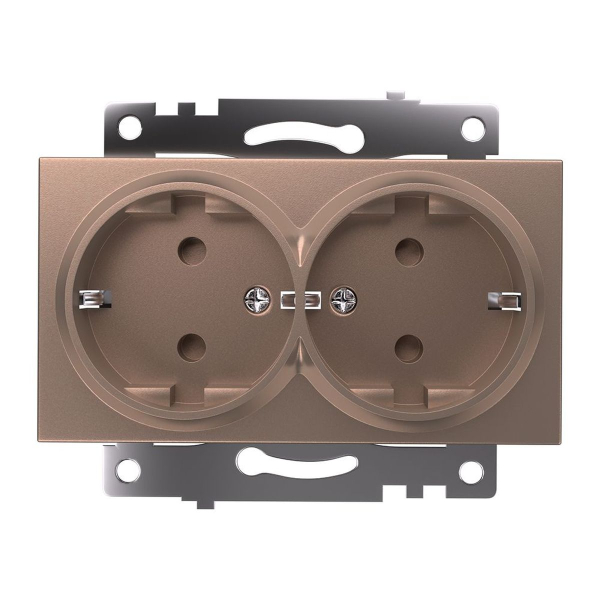 Розетка двойная 2P+PE Stekker Катрин со шторками шампань GLS16-7114-02 39598