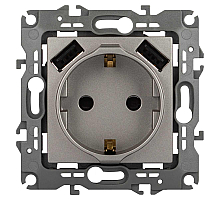 Розетка ЭРА Серия 12 12-4109-16 2P+E 16A-250В шторками с 2xUSB 5В-3А титан Б0065729