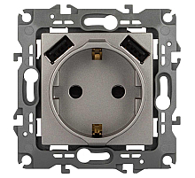 Розетка ЭРА Серия 12 12-4109-16 2P+E 16A-250В шторками с 2xUSB 5В-3А титан Б0065729