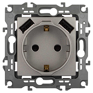 Розетка ЭРА Серия 12 12-4109-16 2P+E 16A-250В шторками с 2xUSB 5В-3А титан Б0065729