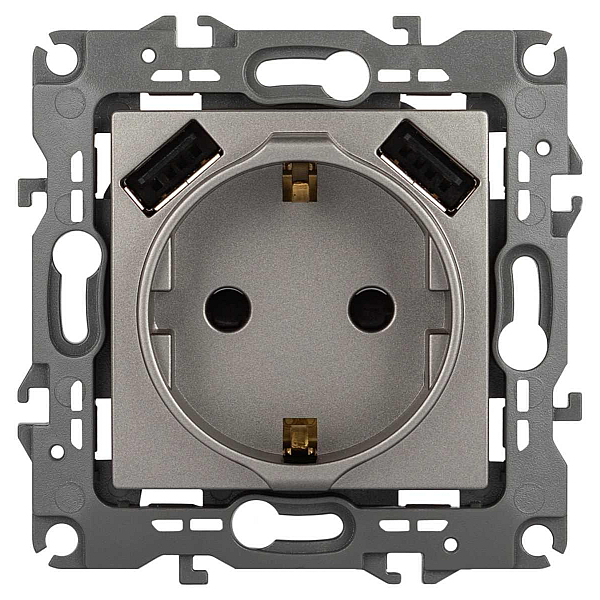 Розетка ЭРА Серия 12 12-4109-16 2P+E 16A-250В шторками с 2xUSB 5В-3А титан Б0065729