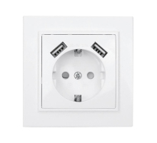 Минск Розетка 1-местная СП с/з 16А белая с защ. штор. с 2 USB 2,1А EKF ERR16-028-100-2USB