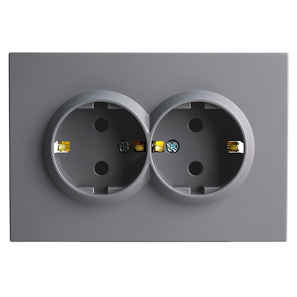 Розетка 2-местная с з/ш с/з СЗК Stekker 250В 16А Эмили RST16-5114-05ZK черный уголь soft touch 50252