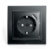 Розетка 2P+PE/USB Stekker Эрна со шторками черный PST16-9011-03 39480