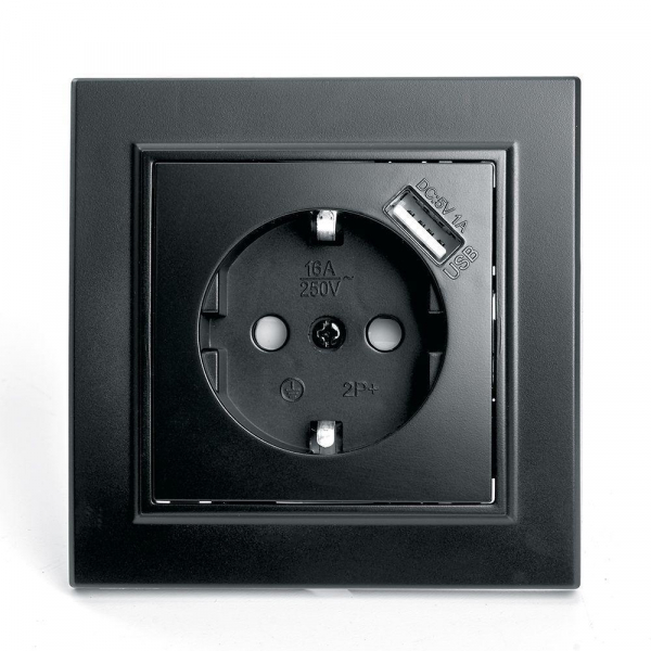 Розетка 2P+PE/USB Stekker Эрна со шторками черный PST16-9011-03 39480 Розетка 2P+PE/USB Stekker Эрна со шторками черный PST16-9011-03 39480