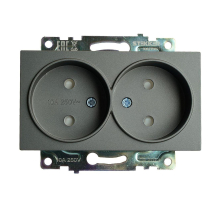 Розетка двойная 2P Stekker Катрин со шторками графит GLS10-7113-06 49421