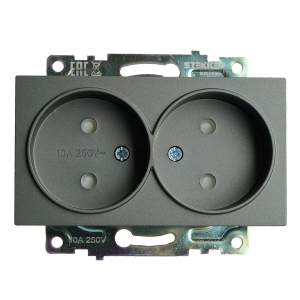 Розетка двойная 2P Stekker Катрин со шторками графит GLS10-7113-06 49421