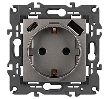 Розетка ЭРА Elegance 14-4108-16 2P+E 16A-250В со шторками с USB type-A+C 5В-3А титан Б0067695