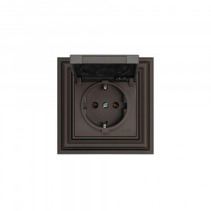 Розетка 2P+E Liregus Retro с крышкой коричневый омбре 29-023