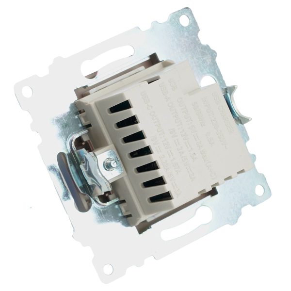 Розетка 2-местная USB + type C, STEKKER GLS10-7116-04, 250В, 3А, max 20W,серия Катрин, шоколад 50057