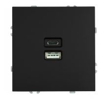 Розетка 2-местная USB + Type C (механизм), STEKKER, 250В, 20W, серия Эмили, RST10-5115-05, черный уголь, soft touch 49853