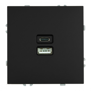 Розетка 2-местная USB + Type C (механизм), STEKKER, 250В, 20W, серия Эмили, RST10-5115-05, черный уголь, soft touch 49853