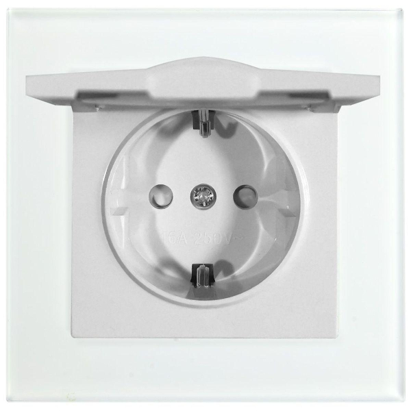 Розетка 1-местная с/з с крышкой Stekker GLS16-7012-01, 250В, 16А с защитной шторкой Катрин, белый 39245
