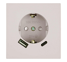 Розетка 1-местная з/ш с/з 16А + USB + Type C (механизм) Stekker 250В 20W Мия RST16-3119-08 пудровый жемчуг 50482