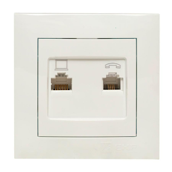 Валенсия розетка RJ-45+RJ11 2-местная белая EKF PROxima EWK02-035-30 Валенсия розетка RJ-45+RJ11 2-местная белая EKF PROxima EWK02-035-30