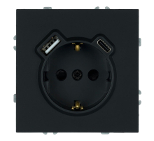 Розетка 1-местная з/ш с/з 16А + USB + Type C (механизм), Stekker, 250В, 20W Эмили, черный уголь, soft-touch, RST16-5119-05 50218