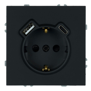 Розетка 1-местная з/ш с/з 16А + USB + Type C (механизм), Stekker, 250В, 20W Эмили, черный уголь, soft-touch, RST16-5119-05 50218