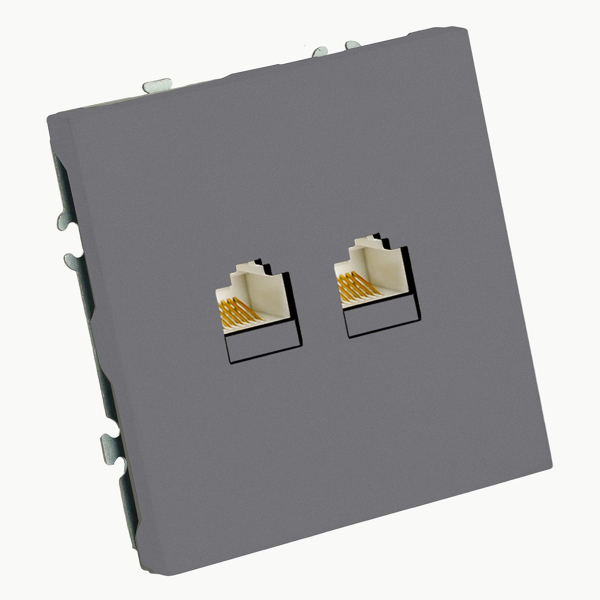 Розетка компьютерная 2-местная RJ-45 (механизм), STEKKER, серия Эмили, RST00-5111-10, платиново-серый, soft touch 49952