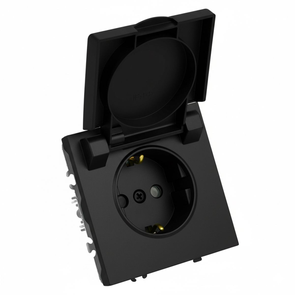 Розетка 1-местная с крышкой с защ. штор, STEKKER, с/з, 250В, 16А, серия Эмили, RST16-5112-05, черный уголь, soft touch 49855