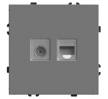 Розетка TV + компьютерная RJ-45 (механизм), STEKKER, серия Эмили, RST00-5106-10, платиново-серый, soft touch 49950