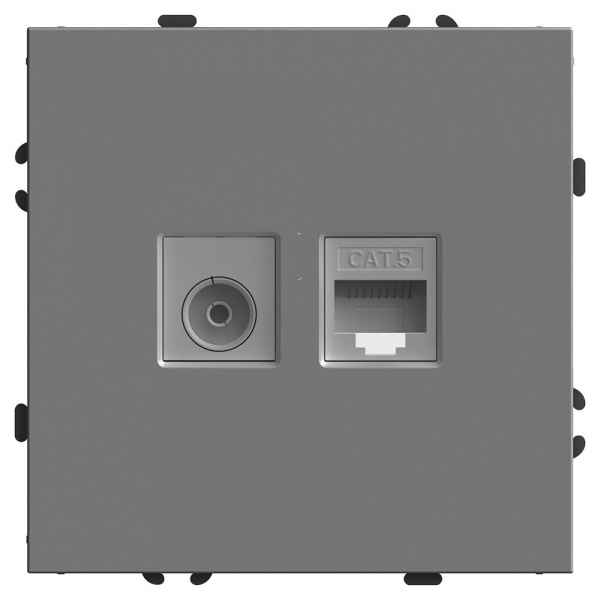Розетка TV + компьютерная RJ-45 (механизм), STEKKER, серия Эмили, RST00-5106-10, платиново-серый, soft touch 49950 Розетка TV + компьютерная RJ-45 (механизм), STEKKER, серия Эмили, RST00-5106-10, платиново-серый, soft touch 49950